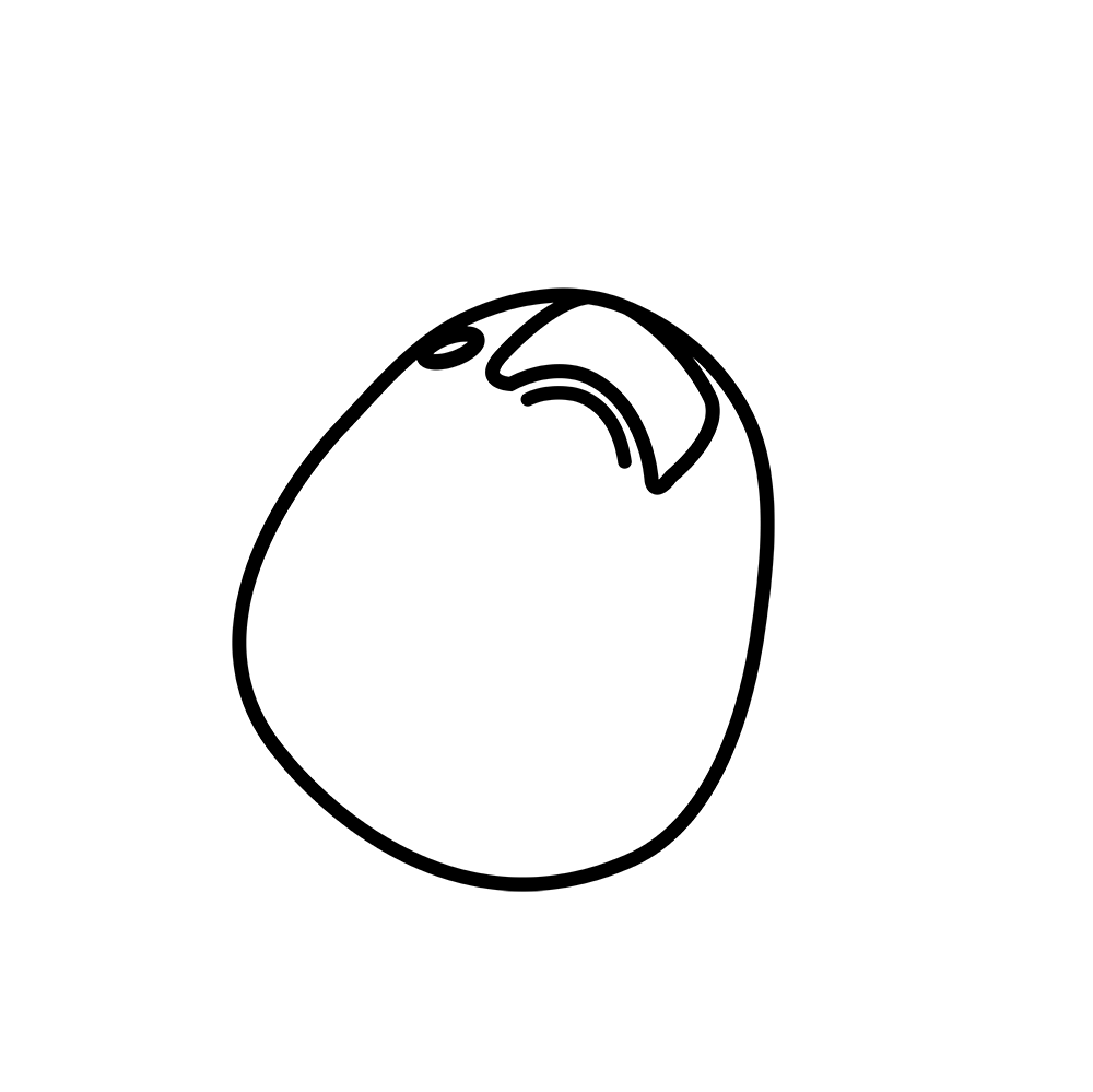 A simple black line drawing of a bird’s head, with a curved beak and round outline, closely resembles the streamlined shape of the Bernafon MiniFit Bass Dome Single against a plain white background.